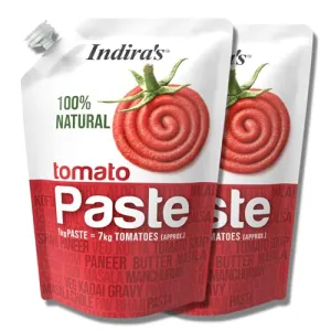 INDIRAS Tomato Paste 3X Thicker Than Tomato Puree (Pack of 2 200g Each) Add Rich Flavour & Colour of 100% Ripe Tomatoes to Make Your Dishes Tastier with Ease