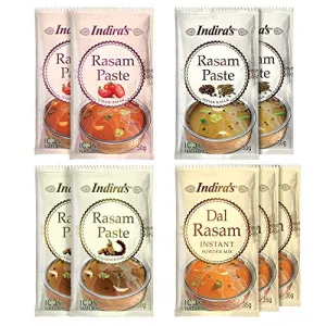 Instant Rasam Paste Combo Pack of 9 - Just Add Hot Water - 4 Tasty Flavours - Tomato Rasam (50g Pack of 2) Pepper Rasam (50gPack of 2) Tamarind Rasam (50g Pack of 2) & Dal Rasam (35g Pack of 3)