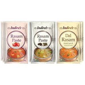 Instant Rasam Paste Combo Pack of 9 - Just Add Hot Water - 3 Tasty Flavours - Tomato Rasam (50g Pack of 3) Pepper Rasam (50gPack of 3) & Dal Rasam (35g Pack of 3)