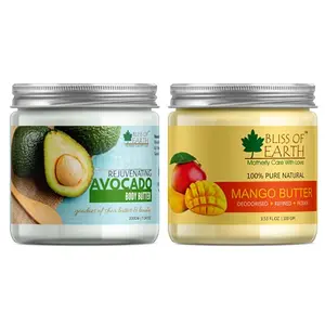 Bliss of Earth Combo Of Avocado Body Butter (200gm) For Rejuvenating Skin with Deodorised Indian Mango Butter (100gm) For Face Skin Hair & DIY (Pack Of 2)