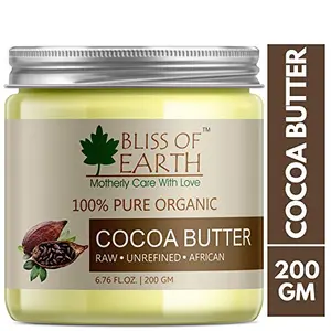 Bliss of Earth 100% Pure Organic Raw Cocoa Butter | 200GM | Raw | Unrefined | African | Great For Face Skin Body Lips DIY products|