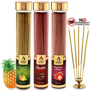 Exotic Fruit Agarbatti Combo Pineapple Strawberry and Chocolate Incense Stick Bottles (Bottle Pack of 3)