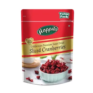 Happilo Premium Californian Sliced Cranberries 1kg Dried & Sweet | 100% Organic Cranberries grown in the USA | High Antioxidant Immunity Booster | Naturally Sun Dried & Sliced