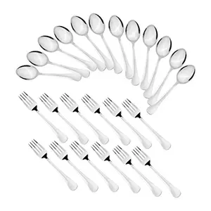 Sumeet Stainless Steel Spoon and Fork Set of 24 Pc (Baby/Medium Spoon 12 Pc (16cm L) Baby/Medium Fork 12 Pc (15.5cm L)) (1.6mm Thick)