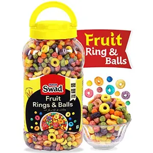 Swad Breakfast Cereal Fruit Rings & Balls (Made with Oats Rice Corn High Fibre Multigrain Children Cereal) Jar 310 g