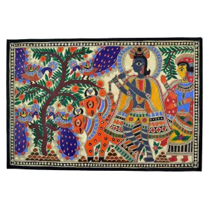 Silkrute Traditional Madhubani Painting Depicting "Radha Krishna"