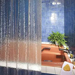 Freelance Krackle PVC Waterproof Bath Shower Bathroom Transparent Curtain with 12 Hooks (Blue 180 Width X 200 Height)