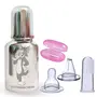 GOODMUNCHKINS Stainless Steel Feeding Bottle 304 Grade Jointless with 2 Extra Nipple & 1 Silicone Finger Tooth Brush for Baby (Combo Pack) (300 Pink)