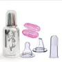 GOODMUNCHKINS Stainless Steel Feeding Bottle 304 Grade Jointless with 2 Extra Nipple & 1 Silicone Finger Tooth Brush for Baby (Combo Pack) (220 Pink)