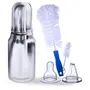 Goodmunchkins Stainless Steel Feeding Bottles 304 Grade with Anti Colic Silicone Nipple & Sipper Training Spout/Bottle Cleaning Nylon Brush (250ml Blue)
