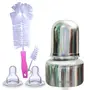Goodmunchkins Stainless Steel Feeding Bottles with Anti Colic Silicone Nipple/Bottle Cleaning Nylon Brush (75ml Pink)