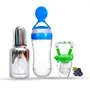 GOODMUNCHKINS Stainless Steel Feeding Bottle Food Feeder & Fruit Feeder for Baby/Infants-304 SS-No Joints-Anti Colic Silicon Nipple-Food Grade Silicon Feeder BPA Free Pack 3 (Blue-Green 150)