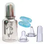GOODMUNCHKINS Stainless Steel Feeding Bottle 304 Grade Jointless with 2 Extra Nipple & 1 Silicone Finger Tooth Brush for Baby (Combo Pack) (300 Blue)