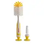 LuvLap 2- in -1 Bristle Baby Feeding Bottle Plastic Cleaning Brush&Nipple Cleaner,Grooved Handle with Suction Base,Easy to Clean Bottle Corners for Narrow Neck&Wide Neck Feeding Bottles,Yellow
