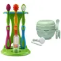 LuvLap 9 in 1 Baby Food Masher Mill (Light Green) & 4 Stage Baby Oral Care Set