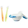 LuvLap Baby Feeding Spoon Set of 2 with Ultra Supple 100% Silicone Tip, BPA Free with Food Grade Silicone tip, for Kids 4 Months+ (Green & Pink) & Baby Food Grinding Cum Feeding Bowl (White & Blue)