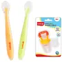 LuvLap Baby Feeding Spoon Set of 2 with Ultra Supple 100% Silicone Tip, BPA Free with Food Grade Silicone tip, for 4 Months+ (Green Pink) & Silicone Food/Fruit Nibbler with Extra Mesh, Joystar Yellow