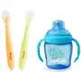 LuvLap Baby Feeding Spoon Set of 2 with Ultra Supple 100% Silicone Tip, Self Feeding Utensil, Baby Weaning Spoon for Kids 4 Months+ (Green & Pink) & LuvLap Hippo Sipper Blue
