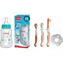 LuvLap Baby Training Toothbrush Set 3 pcs (White/Orange) & Anti-Colic Slim Wild Flowers BPA-Free Regular Neck Baby Feeding Bottle 125ml Green