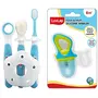 LuvLap Silicone Food/Fruit Nibbler with Extra Mesh Elegant Blue & LuvLap Baby Training Toothbrush Set 3 pcs (White/Blue)