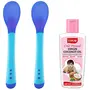 LuvLap Tiny Love Heat Sensitive Baby Feeding Spoons Set 2 pcs Blue & Baby Hair & Skin Oil 200ml