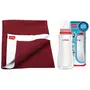 LuvLap Instadry Anti-Piling Fleece Extra Absorbent Quick Dry Sheet for Baby, Pack of 1, Maroon & Anti-Colic Slim/Regular Neck Essential Baby Feeding Bottle, 250ml,