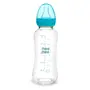 Mee Mee Glass Feeding Bottle 240ml| Eazy Flo Technology, Anti-Colic Valve, Anti-Slip Ergonomic Shape & Slim Neck | BPA-Free, Borosilicate Glass Feeding Bottle for 0m+/Babies Upto 3 Years (Blue)