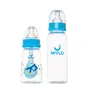 Mylo Baby 2 in 1 Feeding Bottles with Spoon for New Born Baby (125ml + 250ml) | Anti Colic & BPA Free Feeding Bottles | Feels Natural Baby Bottle | Easy Flow Neck Design- Bear + Sky Blue