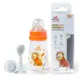 Mylo Baby 2 in 1 Feeding Bottle with Spoon (125 ml) for New Born Baby | Anti Colic & BPA Free Feeding Bottles | Feels Natural Baby Bottle | Easy Flow Neck Design- Orange Lion
