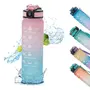 Kuber Industries Motivational Water Bottle with Time Marker | Sipper Water Bottle for Kids & Adults with Straw | For Gym, Home, Office & School | Pink Blue -1 L