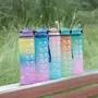 Kuber Industries Motivational Water Bottle with Time Marker | Sipper Water Bottle for Kids & Adults with Straw | For Gym, Home, Office & School | Pink Blue -1 L, 7 image