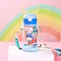 SHOPPOFOBIX Kids Water Bottle with Straw Water Bottle With Straw & Cartoon Design and Shoulder Strap for Students and Children Boy girl 600ml (Blue)