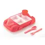 Entisia Kids Car Plate - Plastic Car Shaped Plate with Glass Spoon & Fork Set for Kids Removable Inner Dish Tableware Set Breakfast Lunch Dinner and Snack Serving Sectioned Food Plates(Pink)