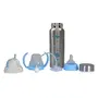 Honey Boo 3 in 1 Baby Feeding Bottle Thermo-Steel Multifunctional-Sipper Nipple & Straw 240 ML (for 5+ Month Baby) (Blue)