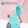 R for Rabbit Steebo Zoobie Premium Stainless Steel Water Sipper for Baby Spill Proof BPA Free Soft Silicone Straw Drinking Sipper for Kids of 12+ Months (550ml Blue Dino), 4 image