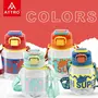 Attro Spike Kids 670ml water Bottle with Straw Lid & Nylon Strap BPA free Leak Proof Ideal for Toddlers - Dark Blue, 6 image
