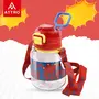 Attro Spike Kids 670ml Water Bottle with Straw Lid & Nylon Strap BPA Free Leak Proof Ideal for Toddlers - Red, 5 image