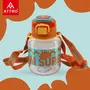 Attro Spike Kids 670ml Water Bottle with Straw Lid & Nylon Strap BPA Free Leak Proof Ideal for Toddlers - Orange, 7 image
