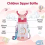 SHOPPOFOBIX Kids Water Bottle with Straw and Shoulder Strap for Students and Children (Pink) 600ml, 3 image