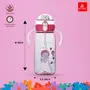 Attro Teddu 550ml Cute and Convenient Cartoon Printed Kids Tritan Water Bottle with 2 Side Handles Strap & Straw Lid BPA-FreeLeak-Proof-Perfect for SchoolSports and Travel-Pink, 3 image