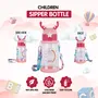 SHOPPOFOBIX Kids Water Bottle with Straw and Shoulder Strap for Students and Children (Pink) 600ml, 6 image