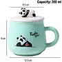 OANGO Ceramic Mug Panda Printed Mug with Lid and Spoon for Coffee and Tea Cup 350ml - 1 Piece White Cup 350 ml (Green Panda), 6 image