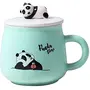 OANGO Ceramic Mug Panda Printed Mug with Lid and Spoon for Coffee and Tea Cup 350ml - 1 Piece White Cup 350 ml (Green Panda), 2 image