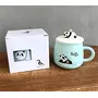 OANGO Ceramic Mug Panda Printed Mug with Lid and Spoon for Coffee and Tea Cup 350ml - 1 Piece White Cup 350 ml (Green Panda), 7 image