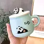 OANGO Ceramic Mug Panda Printed Mug with Lid and Spoon for Coffee and Tea Cup 350ml - 1 Piece White Cup 350 ml (Green Panda), 3 image