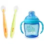 LuvLap Baby Feeding Spoon Set of 2 with Ultra Supple 100% Silicone Tip, Self Feeding Utensil, Baby Weaning Spoon for Kids 4 Months+ (Green & Pink) & LuvLap Hippo Sipper Blue, 2 image