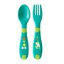 Chicco First Cutlery with Baby Self Feeding Spoon & Fork, Suitable For Training Toddlers, Soft & Flexible Silicone Tip, 12m+ (Neutral), 2 image