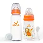 Mylo Baby 2 in 1 Feeding Bottles with Spoon for New Born Baby (125ml + 250ml) | Anti Colic & BPA Free Feeding Bottles | Feels Natural Baby Bottle | Easy Flow Neck Design- Lion + Zesty Orange, 2 image